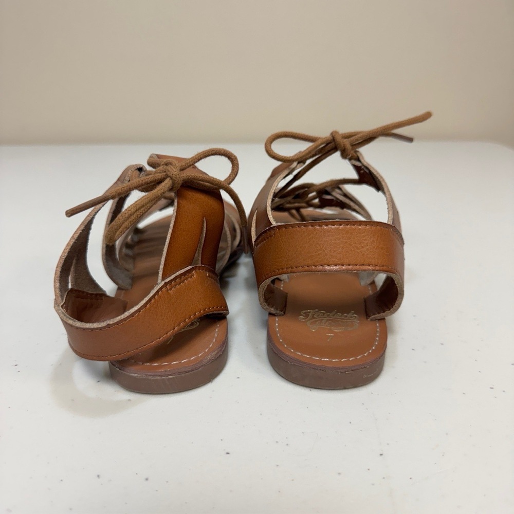 Gladiator Brown Sandals Womens 7 Vegan Leather Laceup OpenToe Boho Summer Summer - Picture 5 of 10